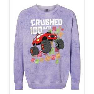 Crushed 100 Days Of School Boy Monster Truck 100th Colorblast Crewneck Sweatshirt