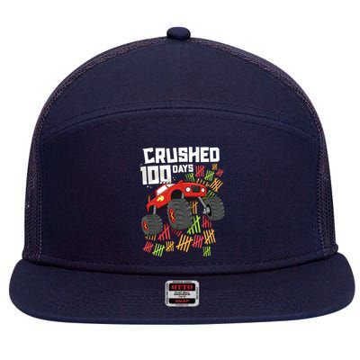 Crushed 100 Days Of School Boy Monster Truck 100th 7 Panel Mesh Trucker Snapback Hat