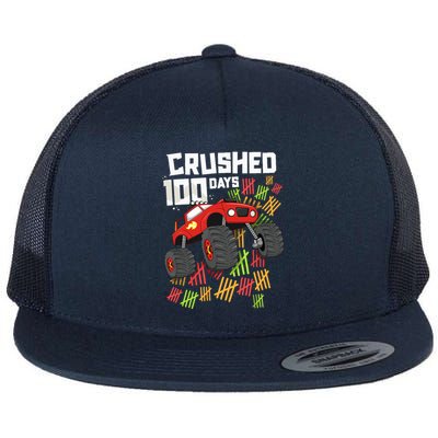 Crushed 100 Days Of School Boy Monster Truck 100th Flat Bill Trucker Hat