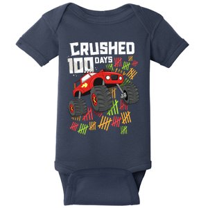 Crushed 100 Days Of School Boy Monster Truck 100th Baby Bodysuit