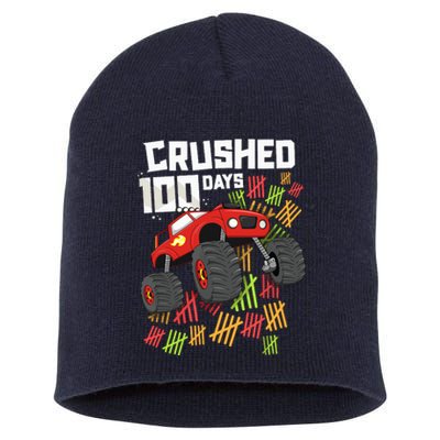 Crushed 100 Days Of School Boy Monster Truck 100th Short Acrylic Beanie