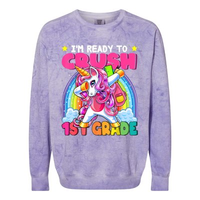 Crush 1st Grade Dabbing Unicorn Back To School Girl Gift Colorblast Crewneck Sweatshirt