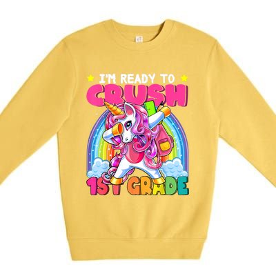 Crush 1st Grade Dabbing Unicorn Back To School Girl Gift Premium Crewneck Sweatshirt