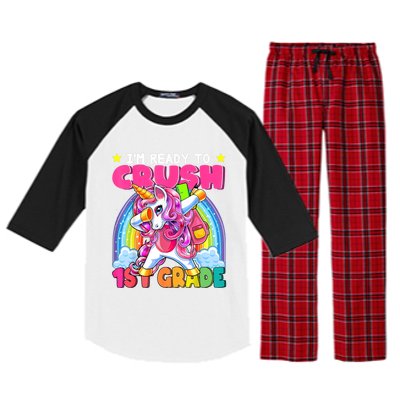 Crush 1st Grade Dabbing Unicorn Back To School Girl Gift Raglan Sleeve Pajama Set