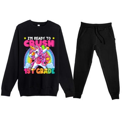 Crush 1st Grade Dabbing Unicorn Back To School Girl Gift Premium Crewneck Sweatsuit Set