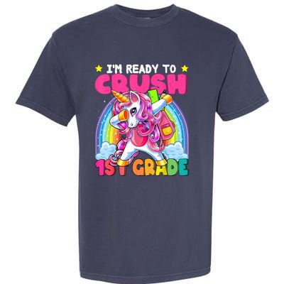 Crush 1st Grade Dabbing Unicorn Back To School Girl Gift Garment-Dyed Heavyweight T-Shirt