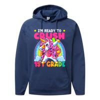 Crush 1st Grade Dabbing Unicorn Back To School Girl Gift Performance Fleece Hoodie