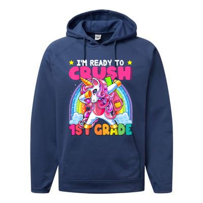 Crush 1st Grade Dabbing Unicorn Back To School Girl Gift Performance Fleece Hoodie