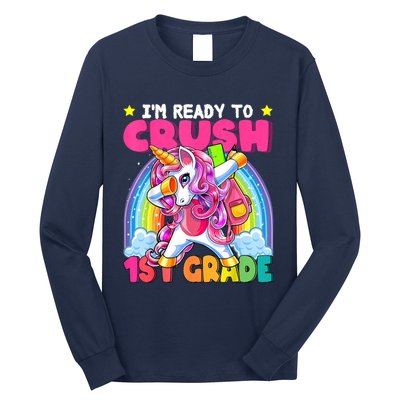 Crush 1st Grade Dabbing Unicorn Back To School Girl Gift Long Sleeve Shirt