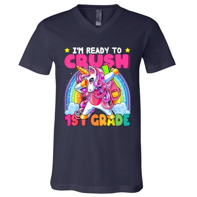 Crush 1st Grade Dabbing Unicorn Back To School Girl Gift V-Neck T-Shirt