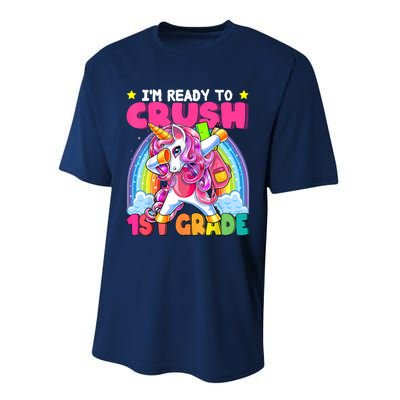 Crush 1st Grade Dabbing Unicorn Back To School Girl Gift Performance Sprint T-Shirt