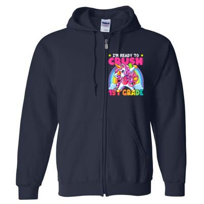 Crush 1st Grade Dabbing Unicorn Back To School Girl Gift Full Zip Hoodie