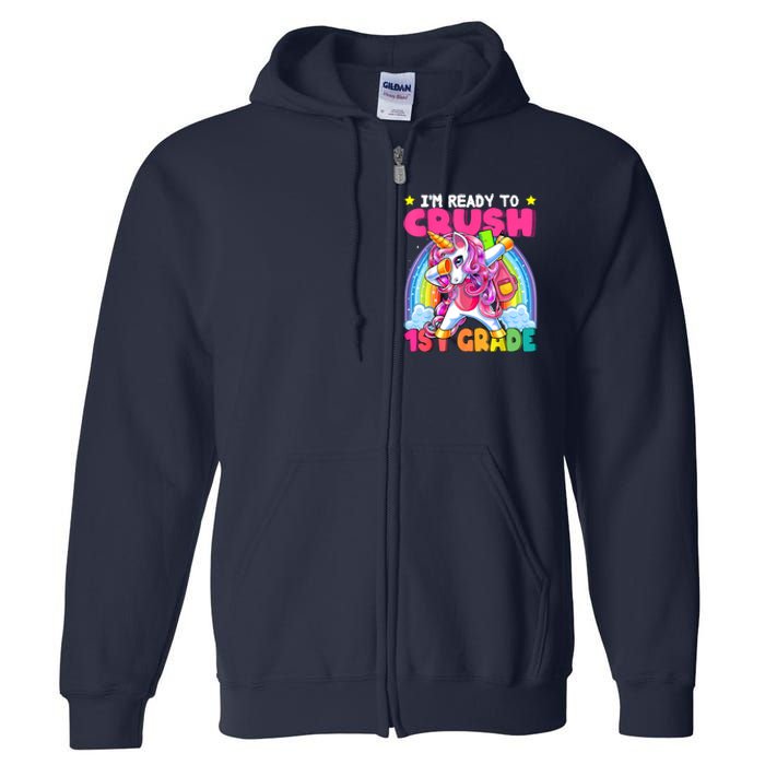 Crush 1st Grade Dabbing Unicorn Back To School Girl Gift Full Zip Hoodie