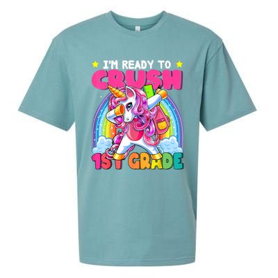 Crush 1st Grade Dabbing Unicorn Back To School Girl Gift Sueded Cloud Jersey T-Shirt