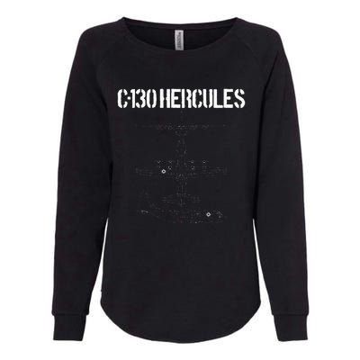 C 130 Hercules Gunship Military Airplane Schematic C130 Womens California Wash Sweatshirt