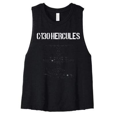 C 130 Hercules Gunship Military Airplane Schematic C130 Women's Racerback Cropped Tank