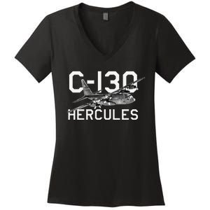 C 130 Hercules Military Airplane Women's V-Neck T-Shirt