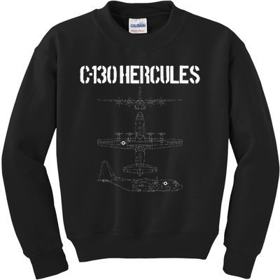 C 130 Hercules Gunship Military Airplane Schematic C130 Kids Sweatshirt