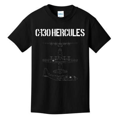 C 130 Hercules Gunship Military Airplane Schematic C130 Kids T-Shirt