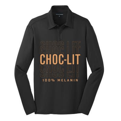 Choclit 100 Melanin Black Pride History Bhm Afrocentric Silk Touch Performance Long Sleeve Polo