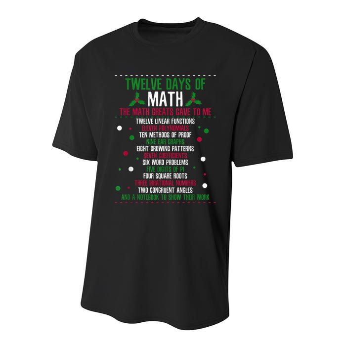Christmas 12days Of Math Youth Performance Sprint T-Shirt