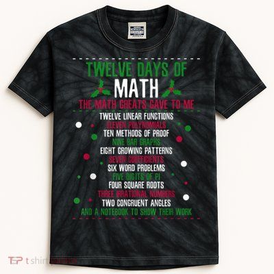 Christmas 12days Of Math Kids Tie-Dye T-Shirt