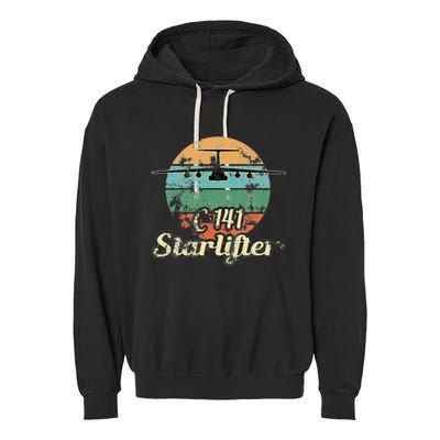 C 141 Starlifter Retro Sunset Airlift Cargo Airplane Garment-Dyed Fleece Hoodie