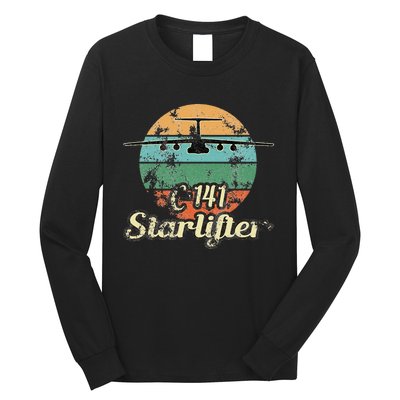 C 141 Starlifter Retro Sunset Airlift Cargo Airplane Long Sleeve Shirt