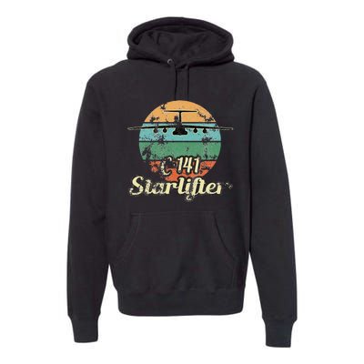 C 141 Starlifter Retro Sunset Airlift Cargo Airplane Premium Hoodie