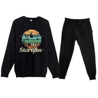 C 141 Starlifter Retro Sunset Airlift Cargo Airplane Premium Crewneck Sweatsuit Set