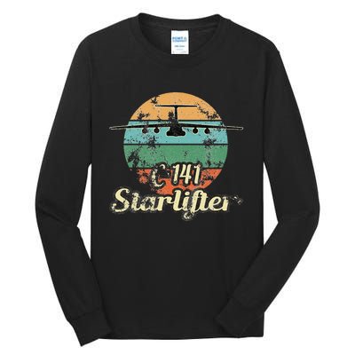 C 141 Starlifter Retro Sunset Airlift Cargo Airplane Tall Long Sleeve T-Shirt