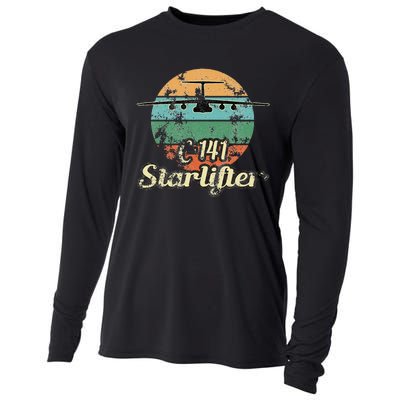 C 141 Starlifter Retro Sunset Airlift Cargo Airplane Cooling Performance Long Sleeve Crew