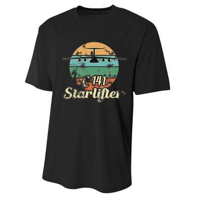 C 141 Starlifter Retro Sunset Airlift Cargo Airplane Performance Sprint T-Shirt