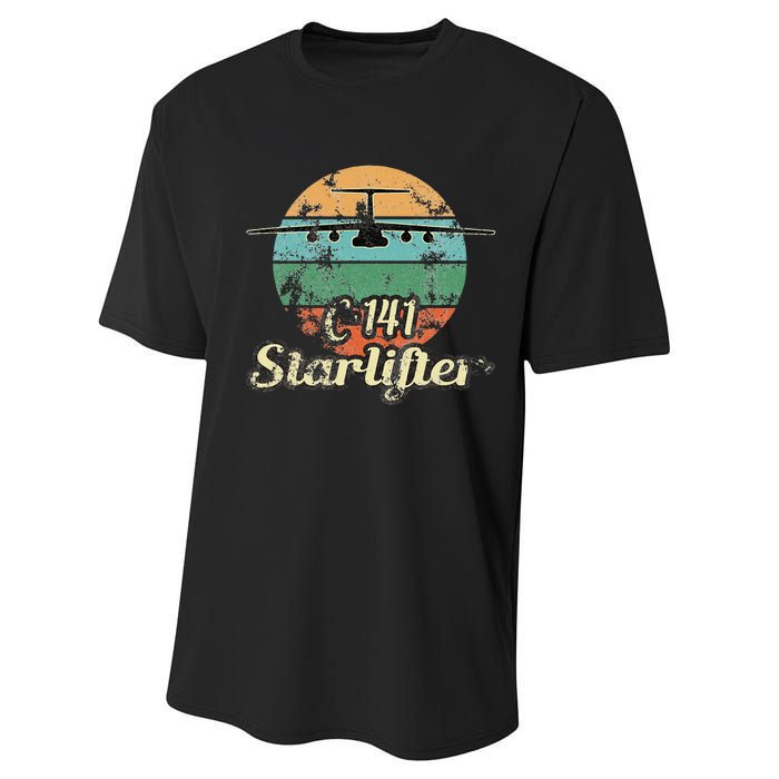 C 141 Starlifter Retro Sunset Airlift Cargo Airplane Performance Sprint T-Shirt