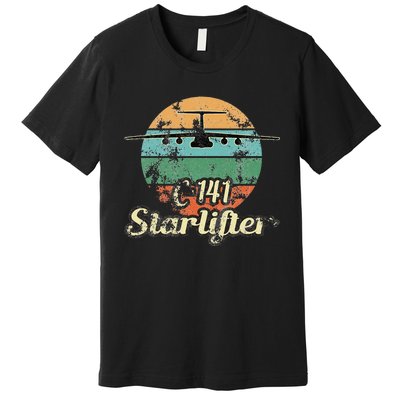 C 141 Starlifter Retro Sunset Airlift Cargo Airplane Premium T-Shirt