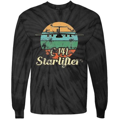 C 141 Starlifter Retro Sunset Airlift Cargo Airplane Tie-Dye Long Sleeve Shirt