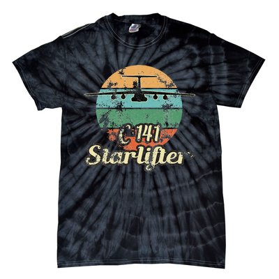 C 141 Starlifter Retro Sunset Airlift Cargo Airplane Tie-Dye T-Shirt