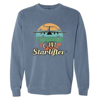 C 141 Starlifter Retro Sunset Airlift Cargo Airplane Garment-Dyed Sweatshirt