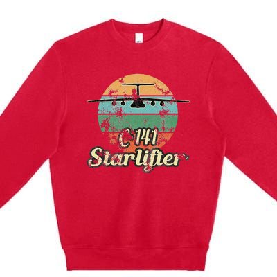 C 141 Starlifter Retro Sunset Airlift Cargo Airplane Premium Crewneck Sweatshirt