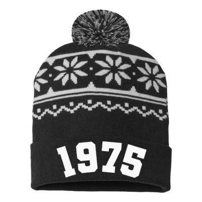 Classic 1975 Varsity Vintage College Style 49th Birthday USA-Made Snowflake Beanie