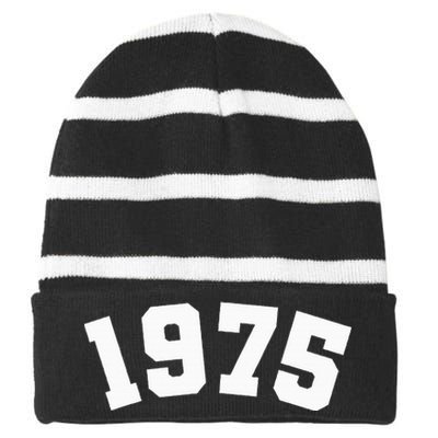 Classic 1975 Varsity Vintage College Style 49th Birthday Striped Beanie with Solid Band