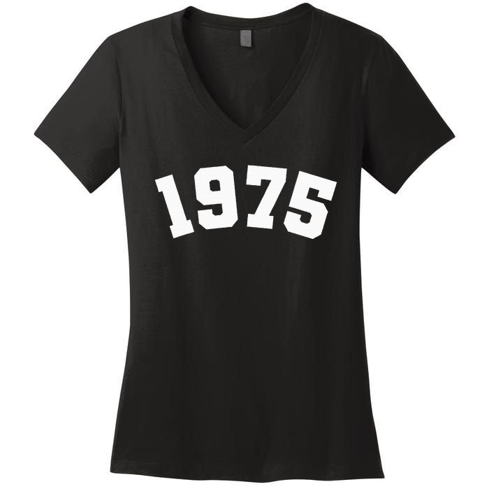 Classic 1975 Varsity Vintage College Style 49th Birthday Women's V-Neck T-Shirt