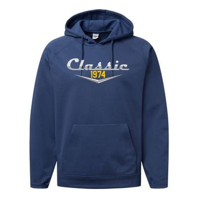 Classic 1974 Vintage 50th Birthday Performance Fleece Hoodie