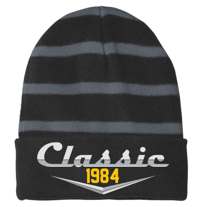 Classic 1984 Vintage 40th Birthday Striped Beanie with Solid Band