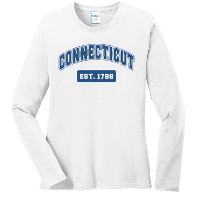 Connecticut 1788 Varsity Retro Style Ladies Long Sleeve Shirt