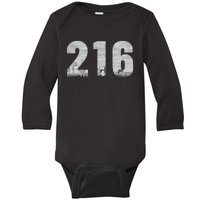 Cleveland 216 Area Code Skyline Ohio Vintage Baby Long Sleeve Bodysuit