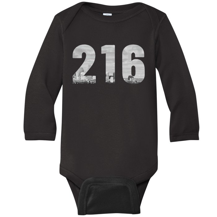 Cleveland 216 Area Code Skyline Ohio Vintage Baby Long Sleeve Bodysuit