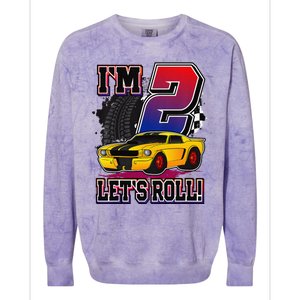 Cutes 2nd Birthday Racing Car Birthday Let's Roll Gift Colorblast Crewneck Sweatshirt