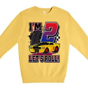 Cutes 2nd Birthday Racing Car Birthday Let's Roll Gift Premium Crewneck Sweatshirt