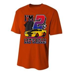 Cutes 2nd Birthday Racing Car Birthday Let's Roll Gift Performance Sprint T-Shirt